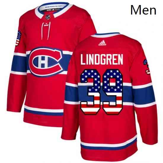 Mens Adidas Montreal Canadiens 39 Charlie Lindgren Authentic Red USA Flag Fashion NHL Jersey